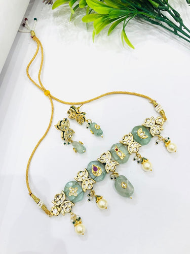 Mint Majesty Kundan Necklace Set